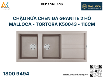 Chậu rửa chén đá Granite 2 hố Malloca - TORTORA K50043 - 116cm